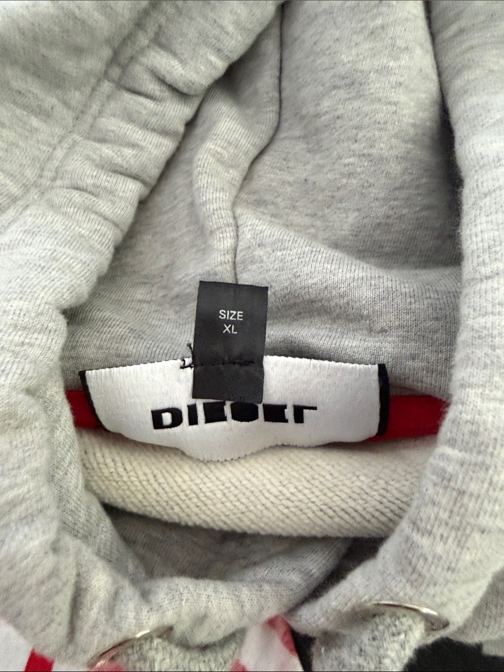Diesel Light Gray Hoodie with Red Logo Patch - Picture 3 of 4